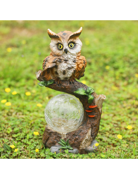 Estatua de Jardín Solar Búho con Linterna de Cristal 24.6cm