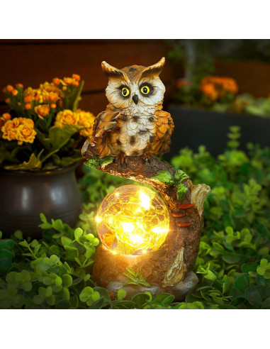 Estatua de Jardín Solar Búho con Linterna de Cristal 24.6cm