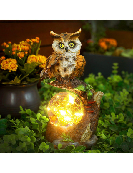 Estatua de Jardín Solar Búho con Linterna de Cristal 24.6cm