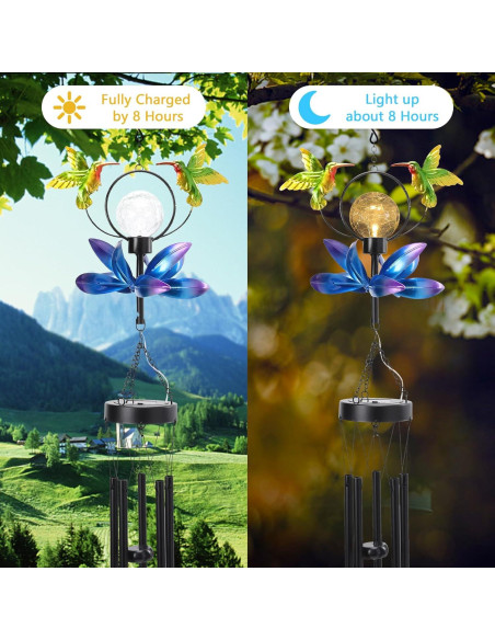 Campanas de Viento Solares Taman Colibrí 89 cm para Jardín