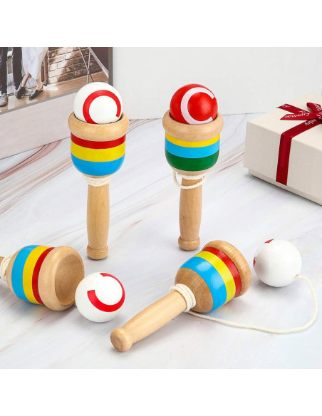 Juego de Pelota de Captura de Madera Gejoy - 4 Piezas, Coordinación Mano-Ojo