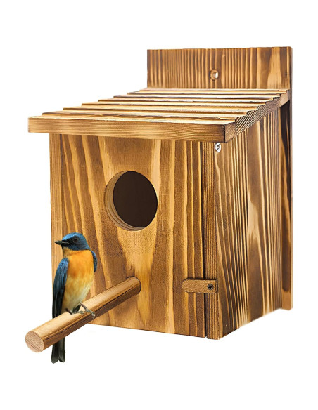 Casa para pájaros de madera KWISAMR con percha desmontable