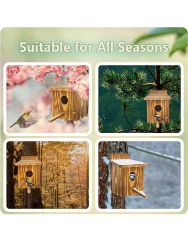 Casa para pájaros de madera KWISAMR con percha desmontable