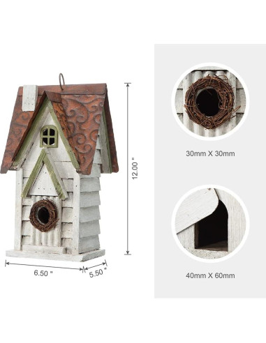 Casa de Aves Colgante Glitzhome 30.48 cm Blanco Envejecido