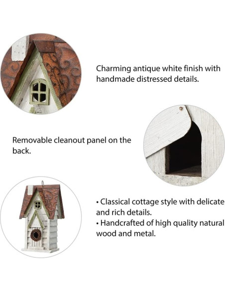 Casa de Aves Colgante Glitzhome 30.48 cm Blanco Envejecido