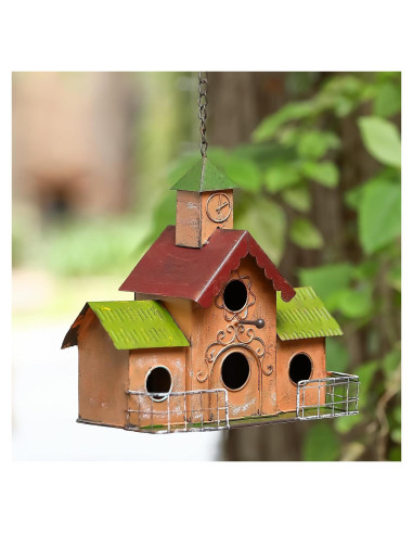 Casa para Aves de Metal MOCOME con Torre del Reloj 4 Huecos