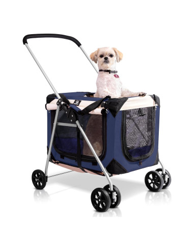 Carrito para Mascotas PetLuv Azul Marino, 2 Gatos o Perros hasta 20.4 kg