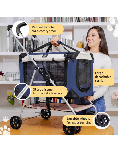 Carrito para Mascotas PetLuv Azul Marino, 2 Gatos o Perros hasta 20.4 kg Carrito para Mascotas PetLuv Azul Marino, 2 Gatos o Perros hasta 20.4 kg