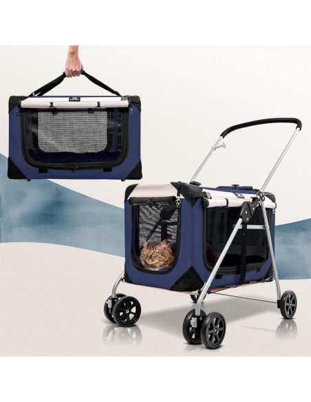 Carrito para Mascotas PetLuv Azul Marino, 2 Gatos o Perros hasta 20.4 kg Carrito para Mascotas PetLuv Azul Marino, 2 Gatos o Perros hasta 20.4 kg