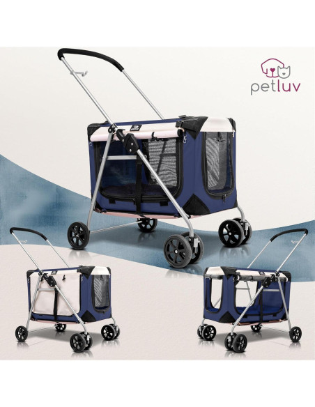 Carrito para Mascotas PetLuv Azul Marino, 2 Gatos o Perros hasta 20.4 kg Carrito para Mascotas PetLuv Azul Marino, 2 Gatos o Perros hasta 20.4 kg