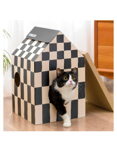 Casa de Cartón para Gatos Conlun Mediana con Almohadilla Rascadora