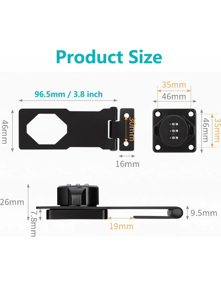 Cerradura de Combinación Enwomaty para Armario 2 Pcs Negra Cerradura de Combinación Enwomaty para Armario 2 Pcs Negra
