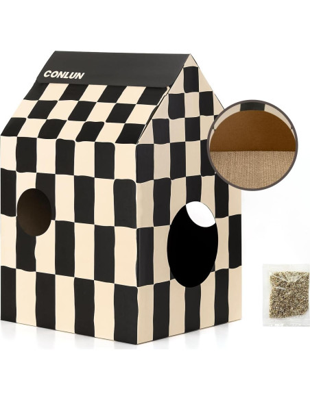 Casa de Cartón para Gatos Conlun Mediana con Almohadilla Rascadora