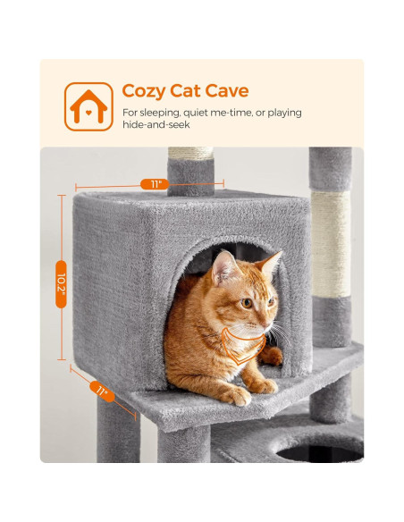 Árbol para Gatos Feandrea 155 cm Gris Claro con 2 Cuevas y 2 Perchas