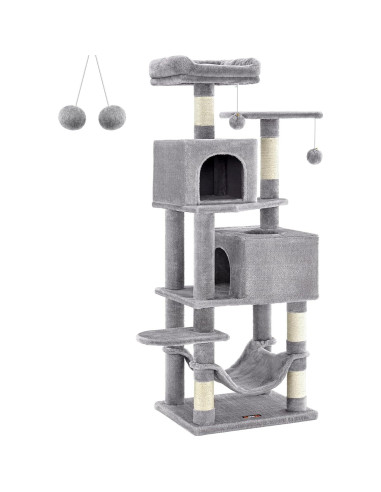 Árbol para Gatos Feandrea 155 cm Gris Claro con 2 Cuevas y 2 Perchas