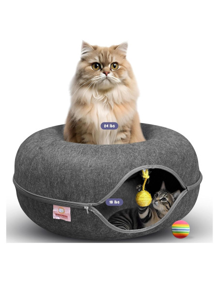 Túnel de Gato Peekaboo con Cama y Juguete - Grande Gris