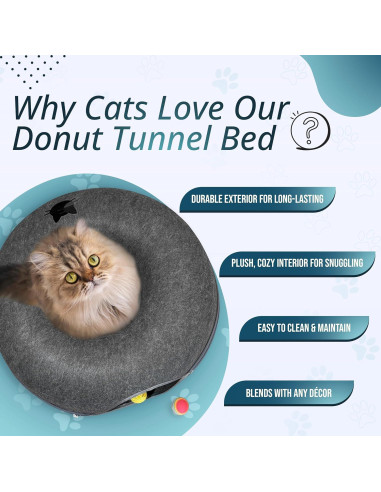 Túnel de Gato Peekaboo con Cama y Juguete - Grande Gris