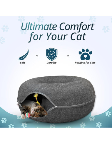 Túnel de Gato Peekaboo con Cama y Juguete - Grande Gris