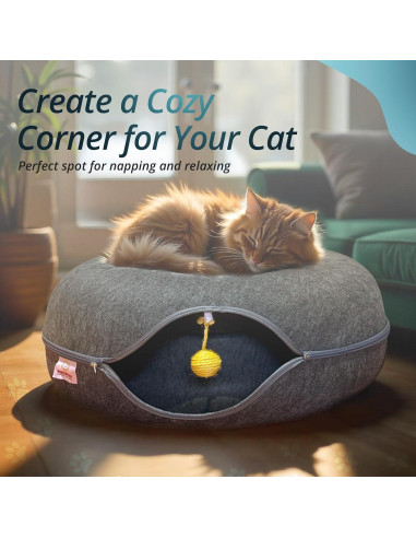 Túnel de Gato Peekaboo con Cama y Juguete - Grande Gris