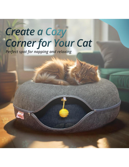 Túnel de Gato Peekaboo con Cama y Juguete - Grande Gris