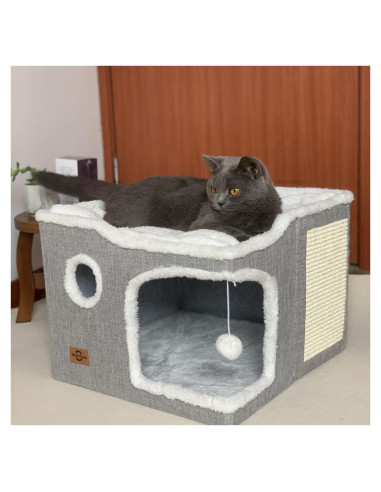 Cama para Gatos Heerduos 2 Niveles Gris Claro 43.2x43.2 cm