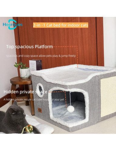 Cama para Gatos Heerduos 2 Niveles Gris Claro 43.2x43.2 cm