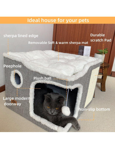 Cama para Gatos Heerduos 2 Niveles Gris Claro 43.2x43.2 cm