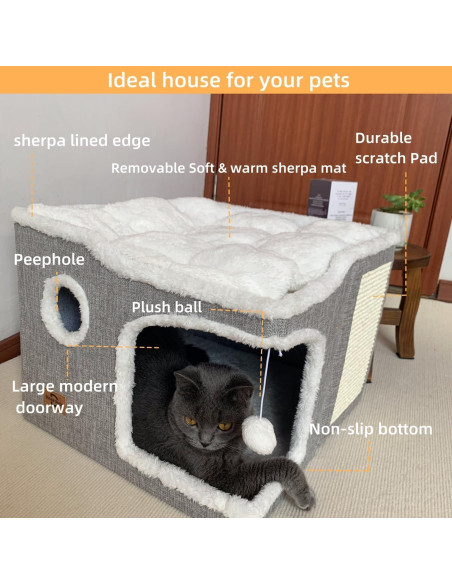 Cama para Gatos Heerduos 2 Niveles Gris Claro 43.2x43.2 cm