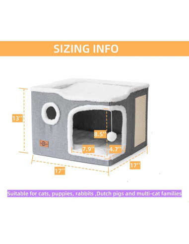 Cama para Gatos Heerduos 2 Niveles Gris Claro 43.2x43.2 cm