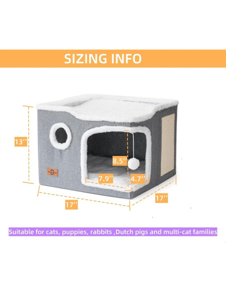 Cama para Gatos Heerduos 2 Niveles Gris Claro 43.2x43.2 cm