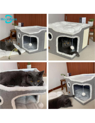 Cama para Gatos Heerduos 2 Niveles Gris Claro 43.2x43.2 cm