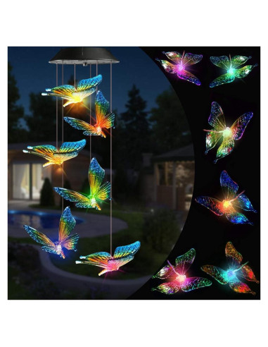 Campana de Viento Solar Toodour Mariposa LED Color Cambiante
