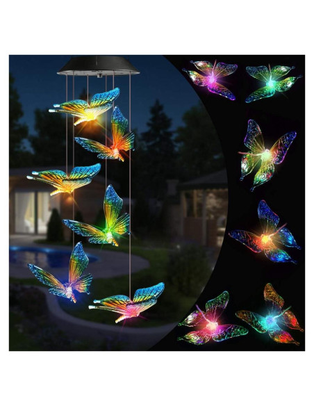 Campana de Viento Solar Toodour Mariposa LED Color Cambiante Campana de Viento Solar Toodour Mariposa LED Color Cambiante