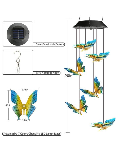 Campana de Viento Solar Toodour Mariposa LED Color Cambiante