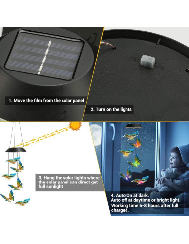 Campana de Viento Solar Toodour Mariposa LED Color Cambiante