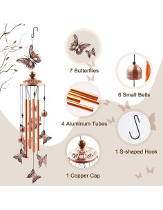 Campana de Viento de Aluminio Ukulork con Mariposas 85cm 2
