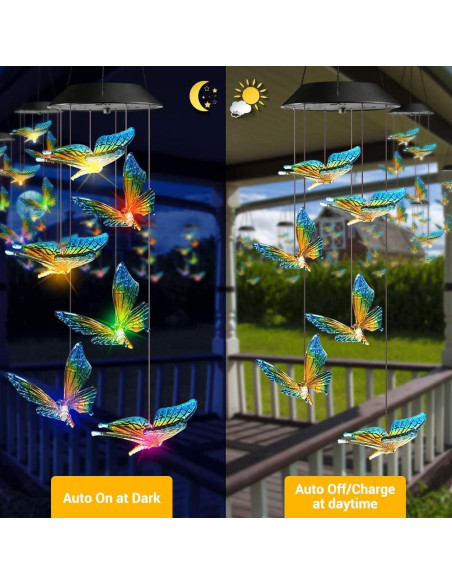 Campana de Viento Solar Toodour Mariposa LED Color Cambiante Campana de Viento Solar Toodour Mariposa LED Color Cambiante