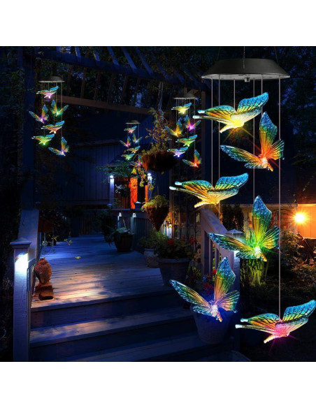 Campana de Viento Solar Toodour Mariposa LED Color Cambiante Campana de Viento Solar Toodour Mariposa LED Color Cambiante