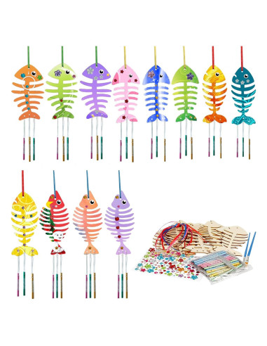 Kit de Manualidades Hyeelun Campanas de Viento Madera 12 Piezas