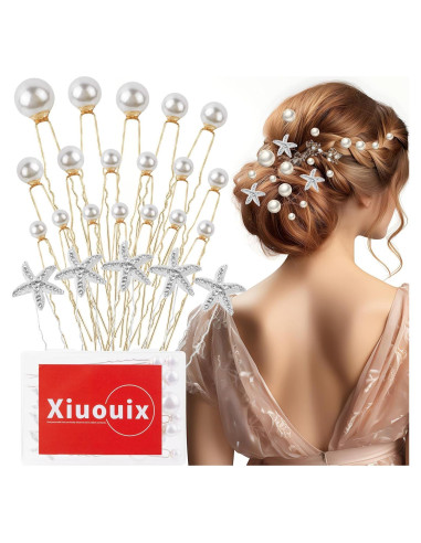 Juego de 23 Pinzas para el Cabello Xiuouix - Perlas y Estrella de Mar