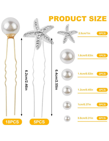 Juego de 23 Pinzas para el Cabello Xiuouix - Perlas y Estrella de Mar