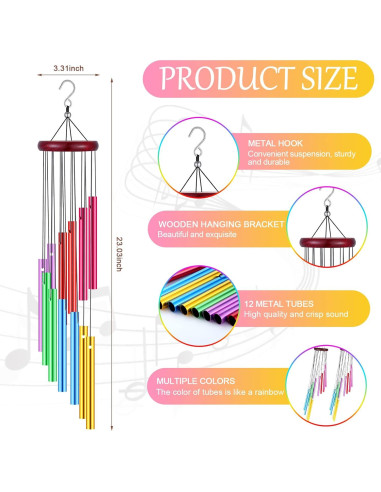 Carillones de Viento Wesiti 4 Pcs Coloridos 12 Tubos Aluminio