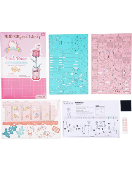 Kit de Rompecabezas 3D Rosa Rosa Hola Kitty - Manos Craft Kit de Rompecabezas 3D Rosa Rosa Hola Kitty - Manos Craft