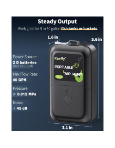 Bomba de Aire a Batería Pawfly 40 GPH para Acuario 5-30 Gal 2