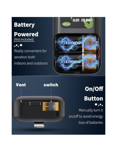 Bomba de Aire a Batería Pawfly 40 GPH para Acuario 5-30 Gal