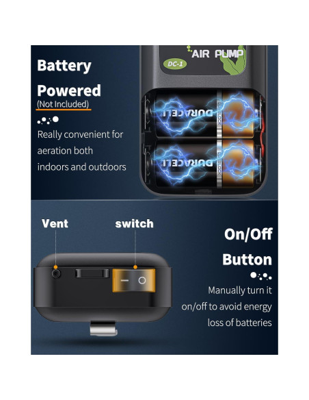 Bomba de Aire a Batería Pawfly 40 GPH para Acuario 5-30 Gal