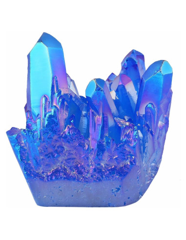 Geoda de Cristal de Roca Natural Recubierta de Titanio Azul - Mookaitedecor