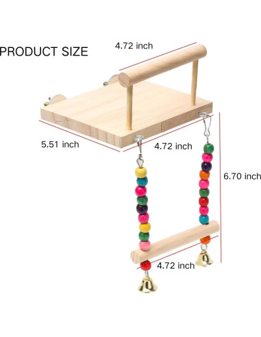 Plataforma y Columpio para Aves DEFKIYT - 14x12 cm, Madera Natural