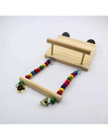 Plataforma y Columpio para Aves DEFKIYT - 14x12 cm, Madera Natural