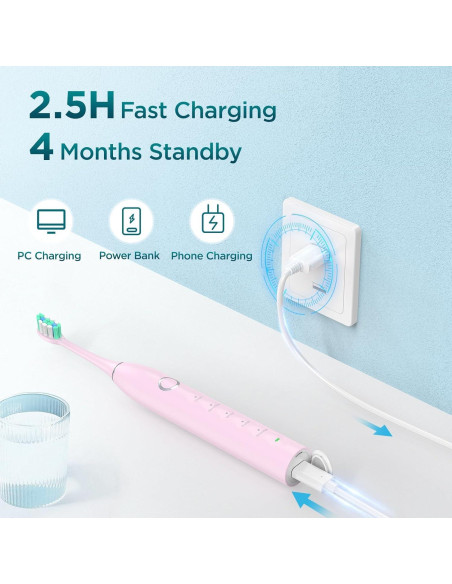 Cepillo de Dientes Eléctrico Fronix Sonic Rosa con 8 Cabezas